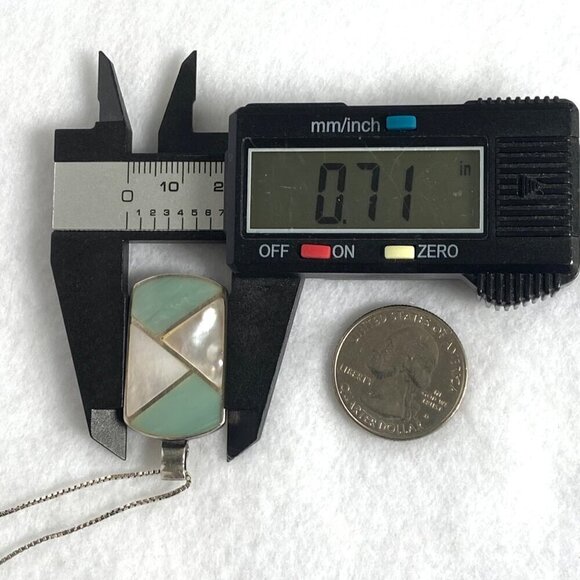 Sterling Silver 925 Dyed Mother Of Pearl MOP Geometric Inlay Pendant Necklace - Picture 15 of 16